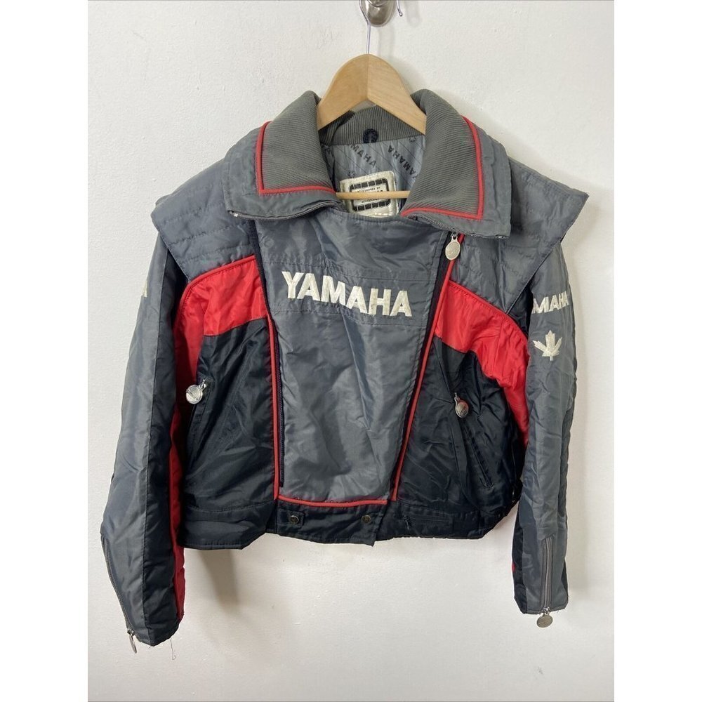 Vintage‎ Yamaha Snowmobile Jacket Winter Racer Woman XL 80s Gray Red